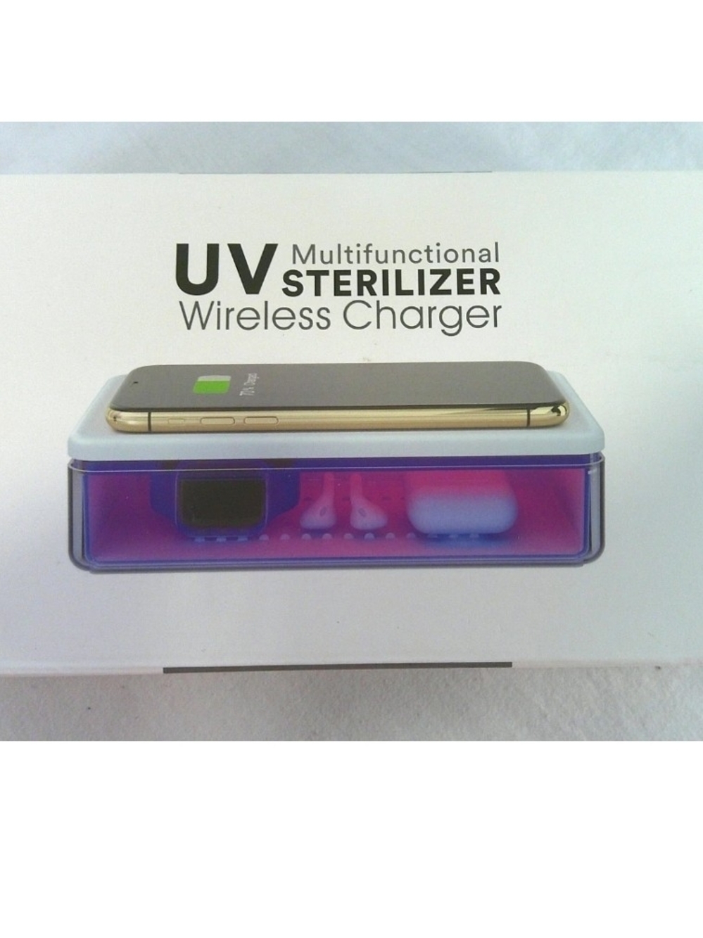 UV Multifunctional Sterilizer Wireless Charger - White with Purple Tray